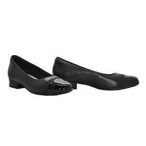 B0 NEW CLARKS Juliet Monte Black Leather Patent Cap Toe Pump Shoes Size 10M